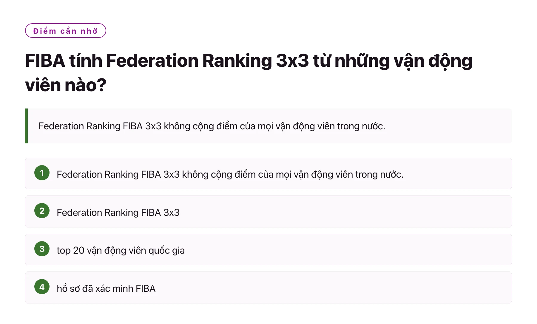 FIBA tính Federation Ranking 3x3 từ những vận động viên nào?——全文要点速览