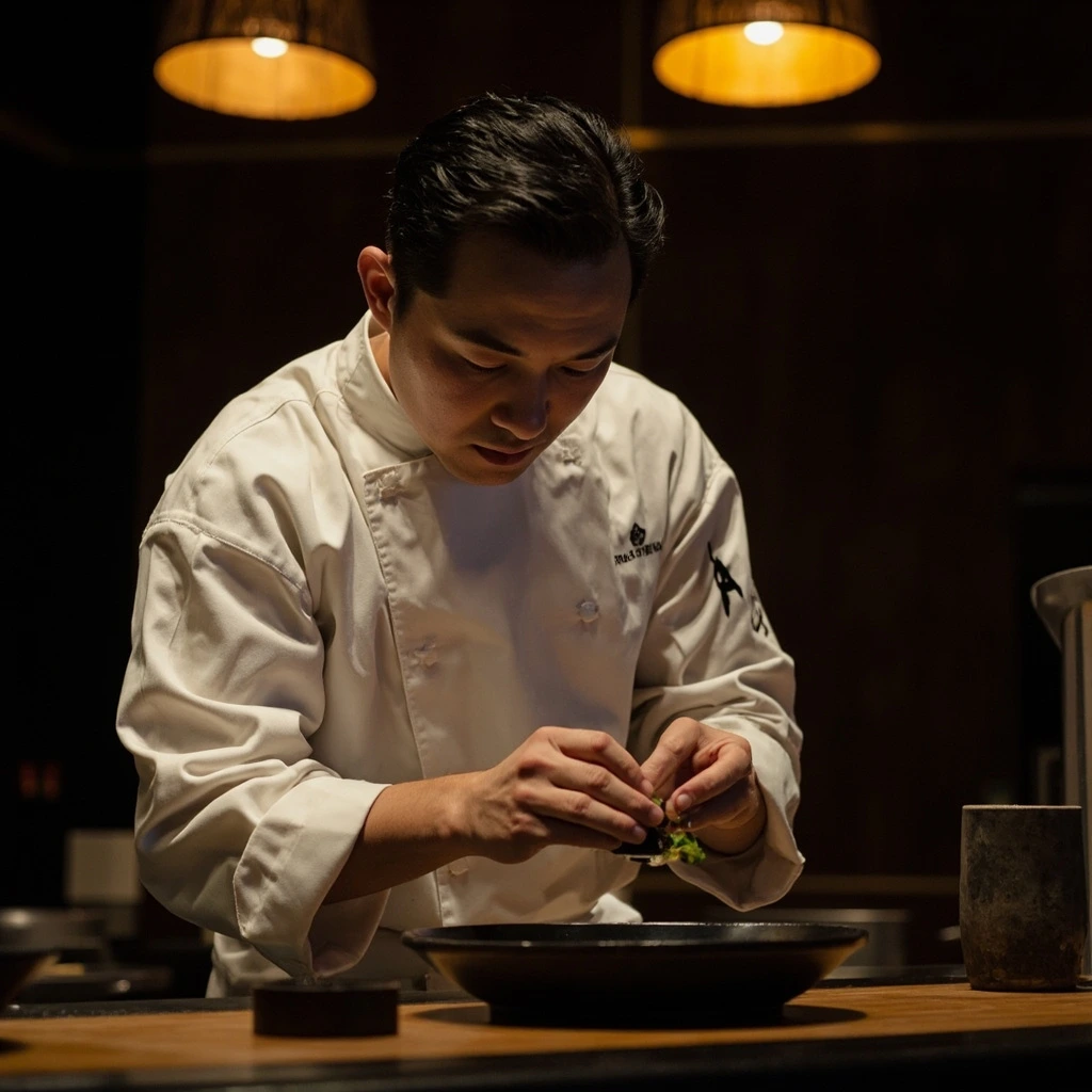 森本料理長が皿を仕上げる一瞬